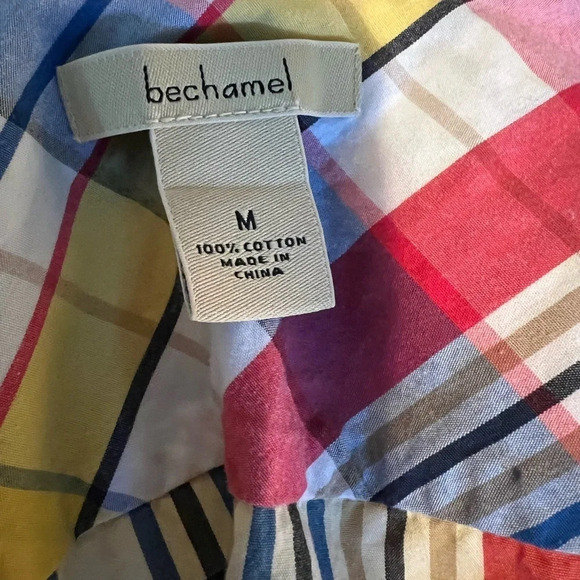 Béchamel, M, plaid striped, long-sleeve roll tab, button down cotton shirt. - Picture 8 of 8